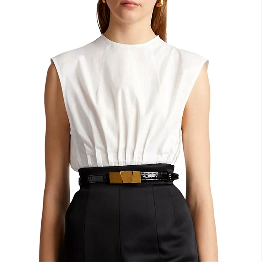 NWT$1,280 Khaite Westin Pintucked Seamed Cotton Poplin Top Sz 10 M - Picture 3 of 16